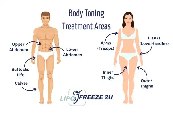 Graphic showing where you can have Body toning Treatment Ilford on your body